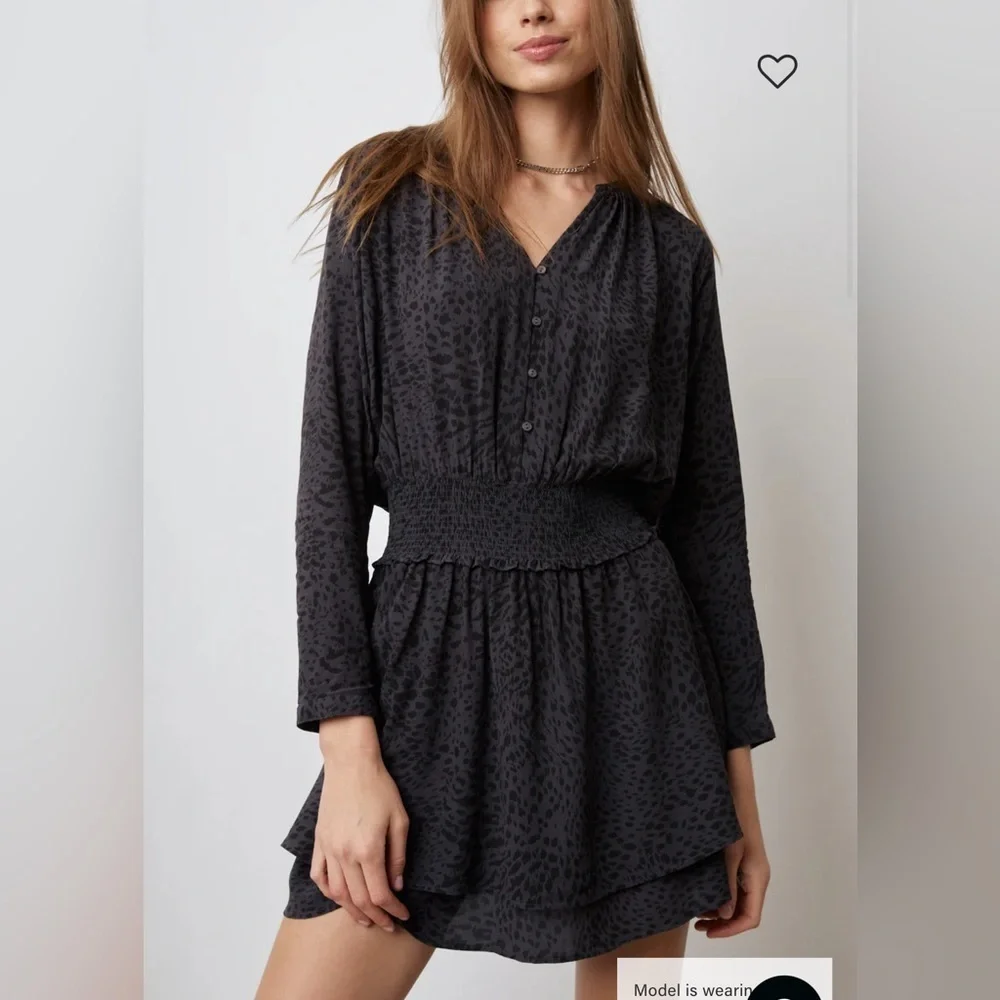 Rails Jasmine‎ Boho Long Sleeve Smock Waist Mini Dress  in Spotted Slate - Picture 2 of 14